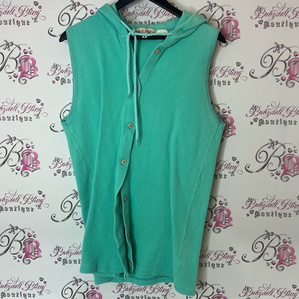 Entree Tank top button up hooded vest Sleeveless Mint Green Hoodie Top